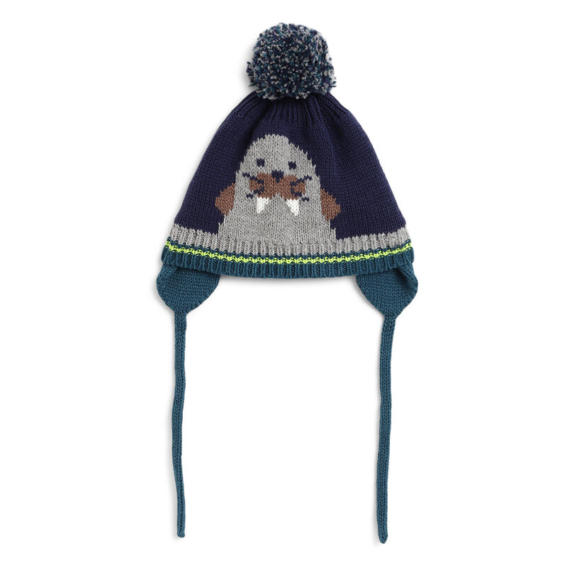Boys Dark Blue Knitted Hat with Scarf image number 1